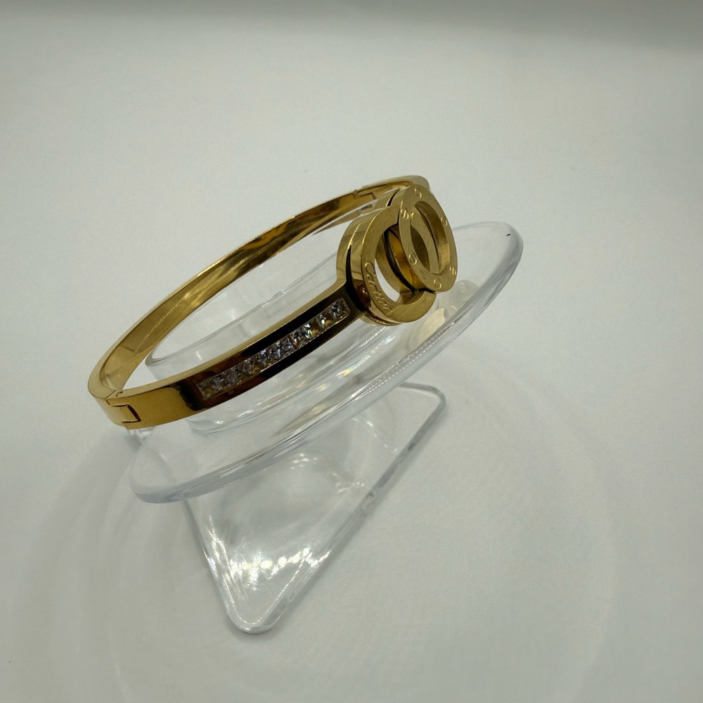 Goldstone Bangle Bracelet With Interlocking Rings… - image 6